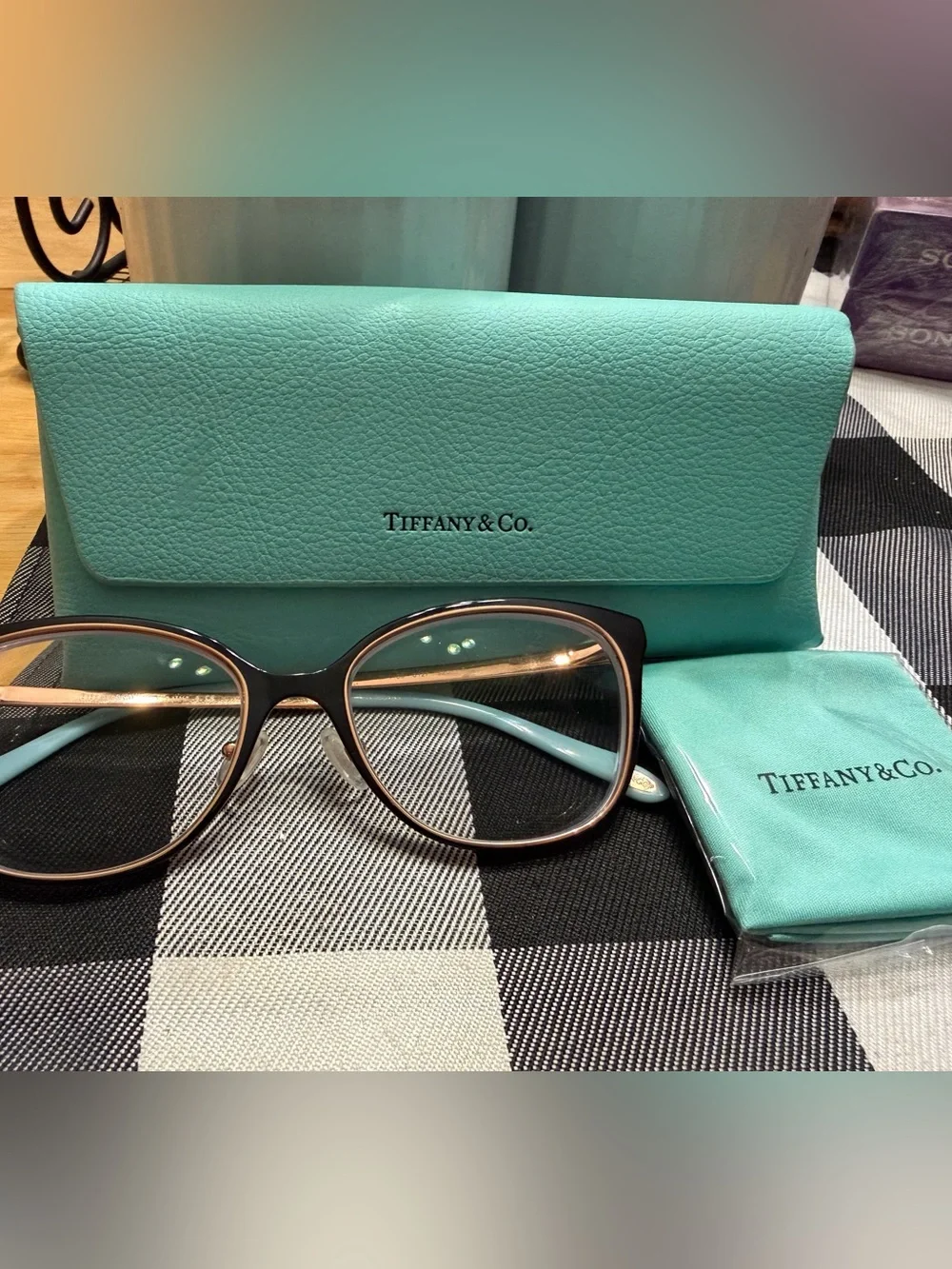 Tiffany & Co. Black Frames with Tiffany Blue Temples and Case